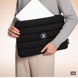 NWT CHANEL Black Quilted Laptop Makeup Bag Pouch